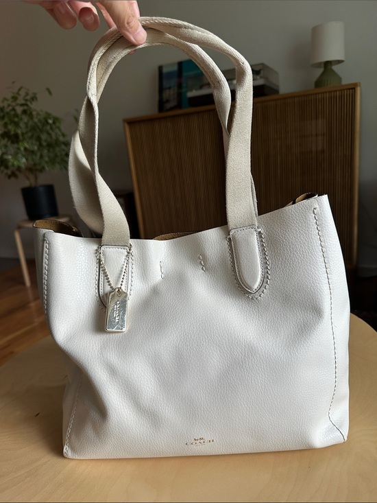 Coach Handbags - Coach Cream Leather Tote with Signature Gold Tag
